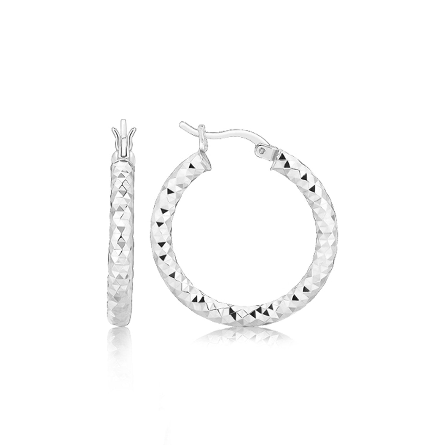 Sterling Silver Faceted Style Hoop Earrings with Rhodium Finishing Bids.com