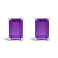 14K White Gold 6x4MM Emerald Shaped Amethyst Solitaire Stud Earrings Bids.com