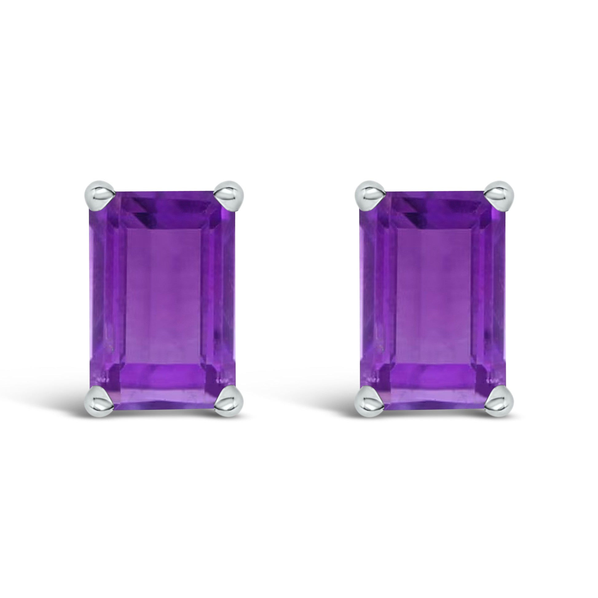 14K White Gold 6x4MM Emerald Shaped Amethyst Solitaire Stud Earrings Bids.com
