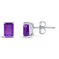 14K White Gold 6x4MM Emerald Shaped Amethyst Solitaire Stud Earrings Bids.com