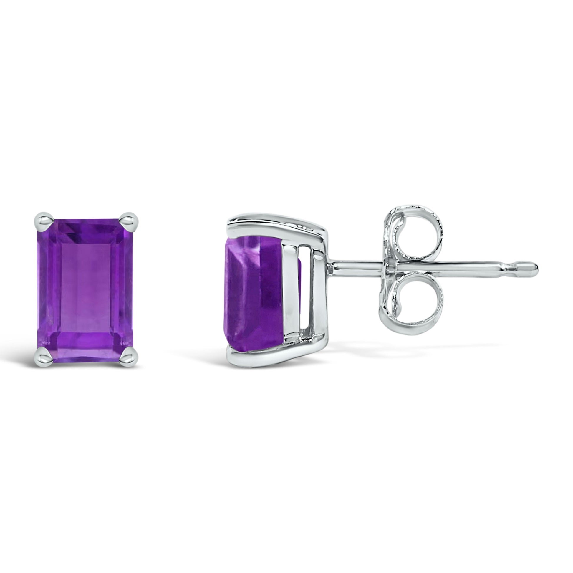 14K White Gold 6x4MM Emerald Shaped Amethyst Solitaire Stud Earrings Bids.com