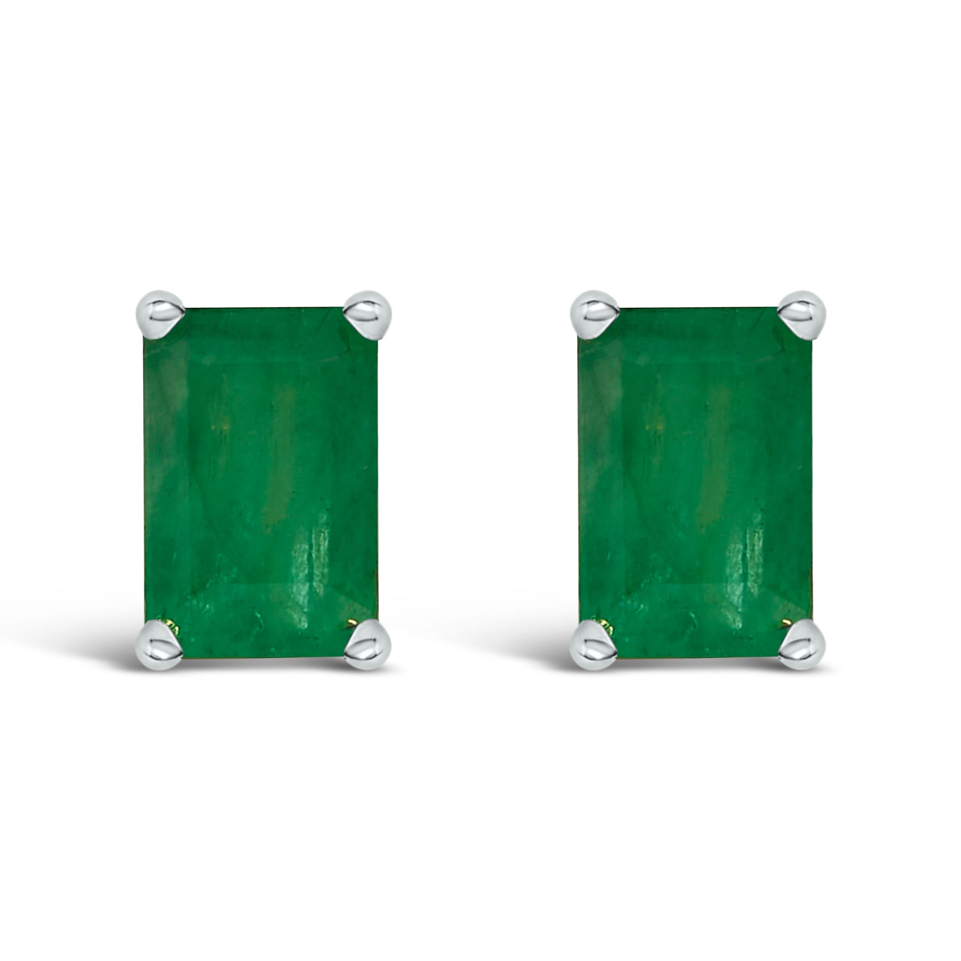 14K White Gold 6x4MM Emerald Shaped Amethyst Solitaire Stud Earrings Bids.com