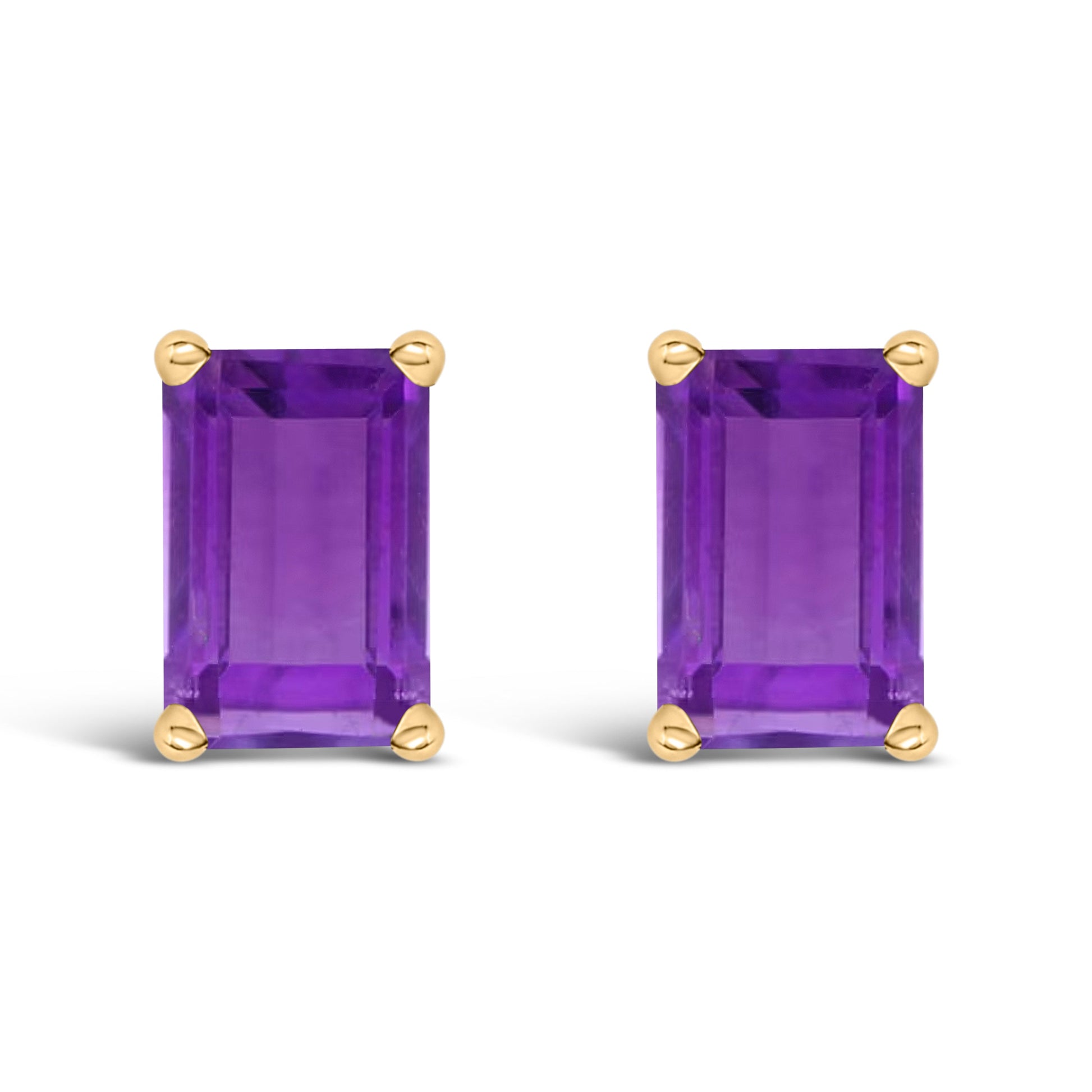 14K White Gold 6x4MM Emerald Shaped Amethyst Solitaire Stud Earrings Bids.com