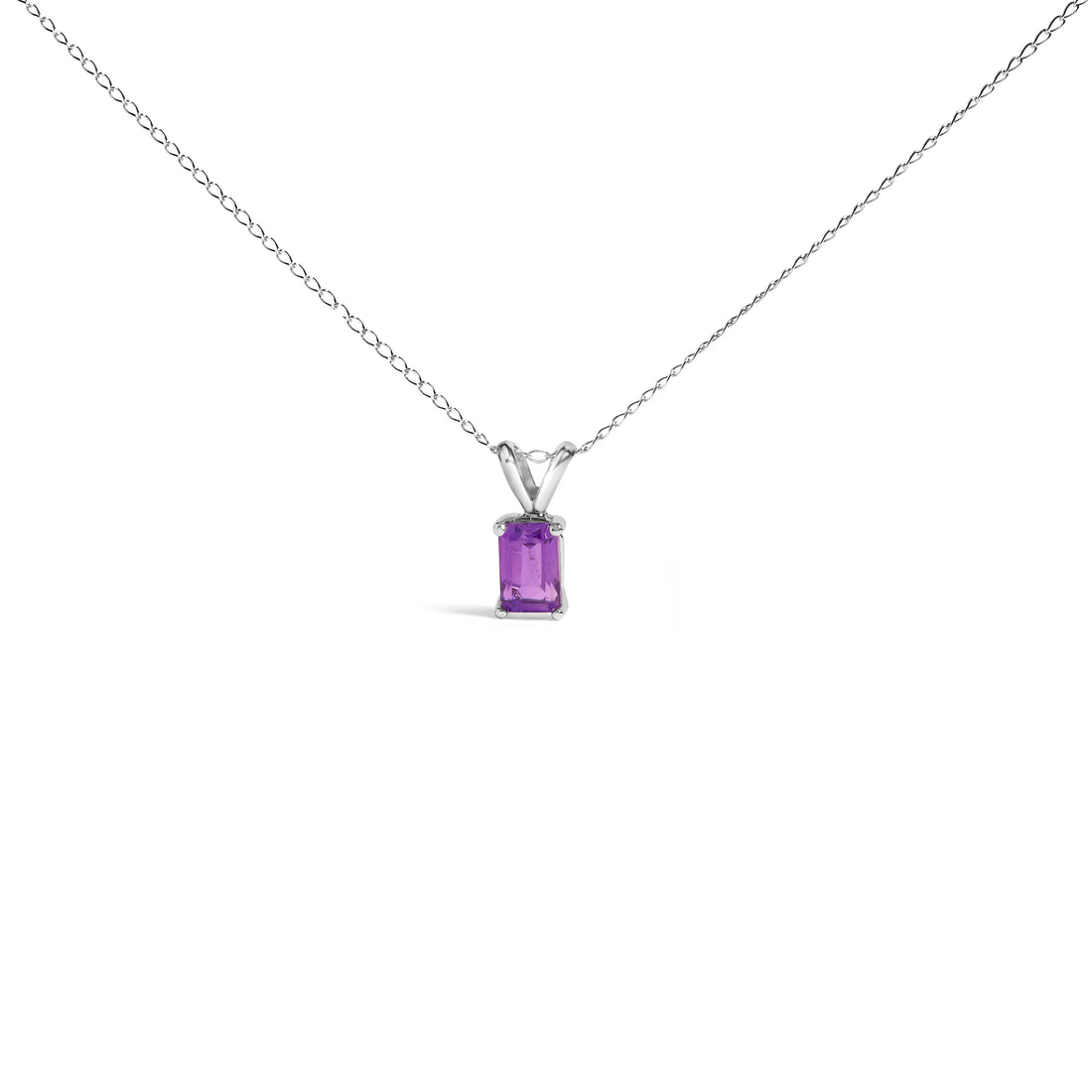 14K White Gold 6x4MM Emerald Cut Purple Amethyst Solitaire Pendant Necklace Bids.com