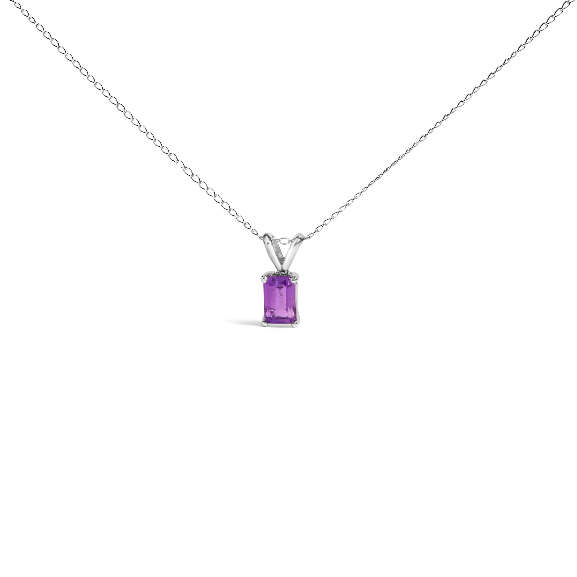 14K White Gold 6x4MM Emerald Cut Purple Amethyst Solitaire Pendant Necklace Bids.com