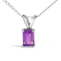 14K White Gold 6x4MM Emerald Cut Purple Amethyst Solitaire Pendant Necklace Bids.com
