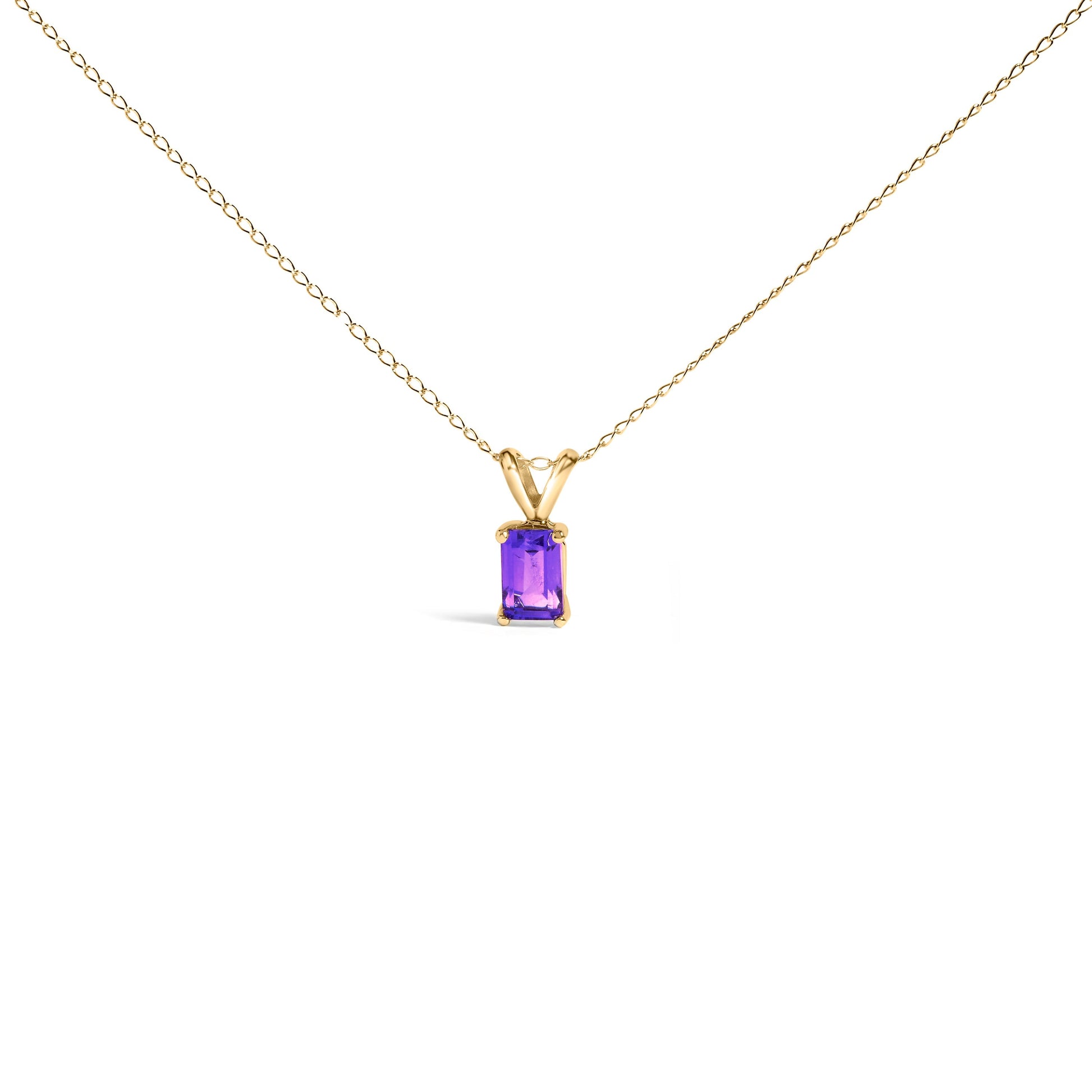 14K White Gold 6x4MM Emerald Cut Purple Amethyst Solitaire Pendant Necklace Bids.com