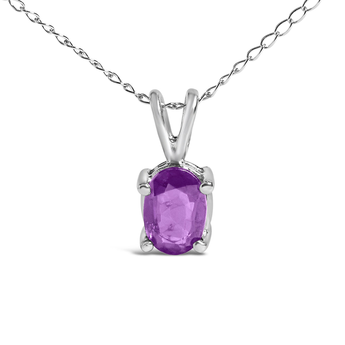 14K White Gold 6x4MM Oval Shaped Purple Amethyst Solitaire Pendant Necklace Bids.com