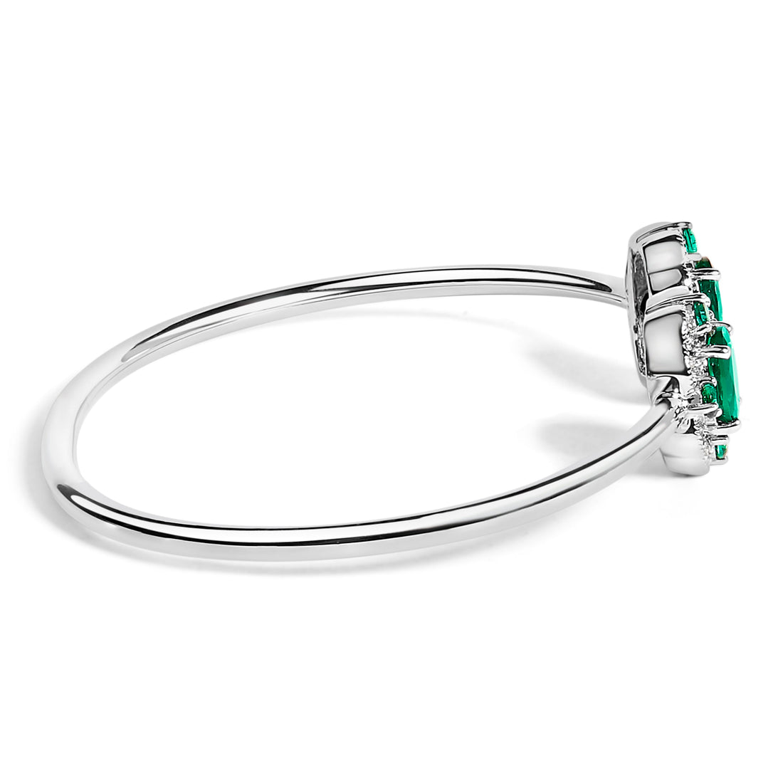 Sterling Silver White Topaz and Green Emerald Floral Bangle Bracelet 6.5 Inch Bids.com