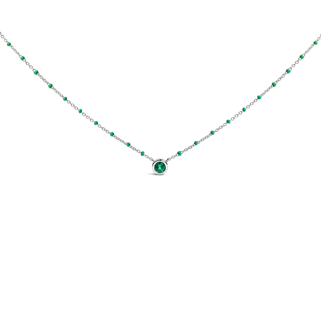 Sterling Silver Lab Created Emerald Bead Chain Necklace Bids.com