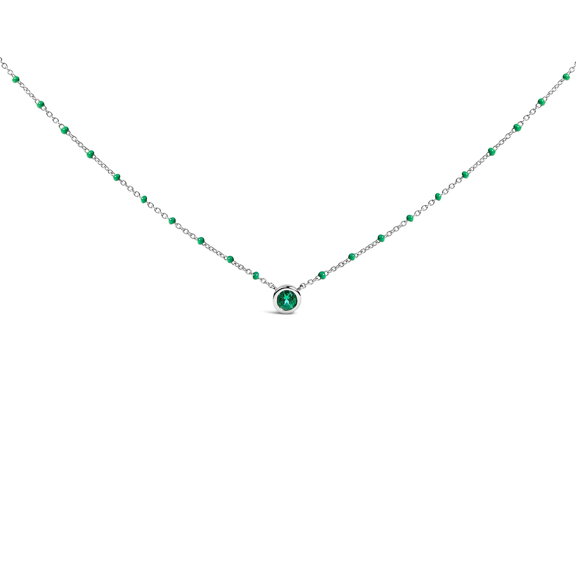Sterling Silver Lab Created Emerald Bead Chain Necklace Bids.com