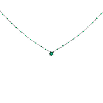 Sterling Silver Lab Created Emerald Bead Chain Necklace Bids.com