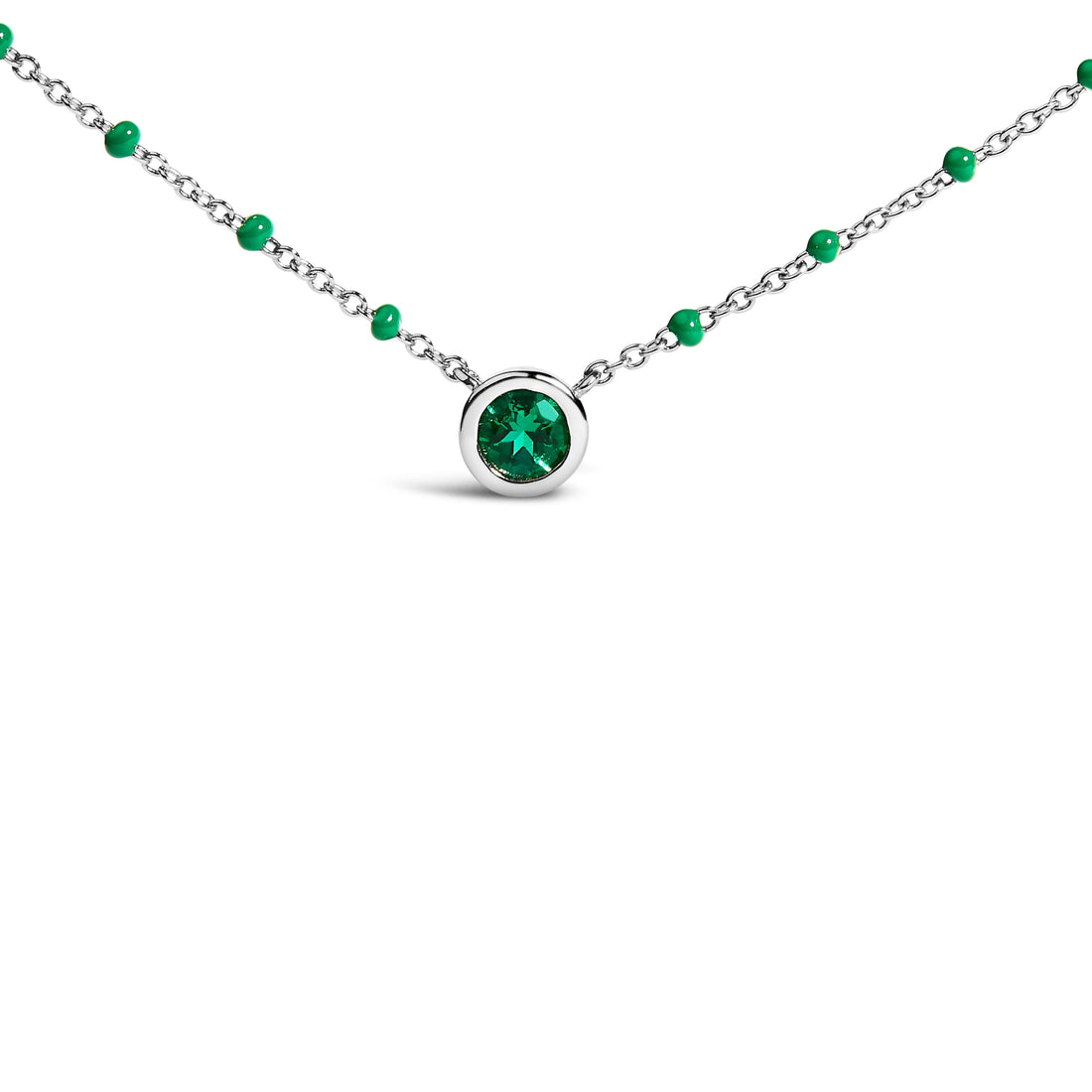 Sterling Silver Lab Created Emerald Bead Chain Necklace Bids.com