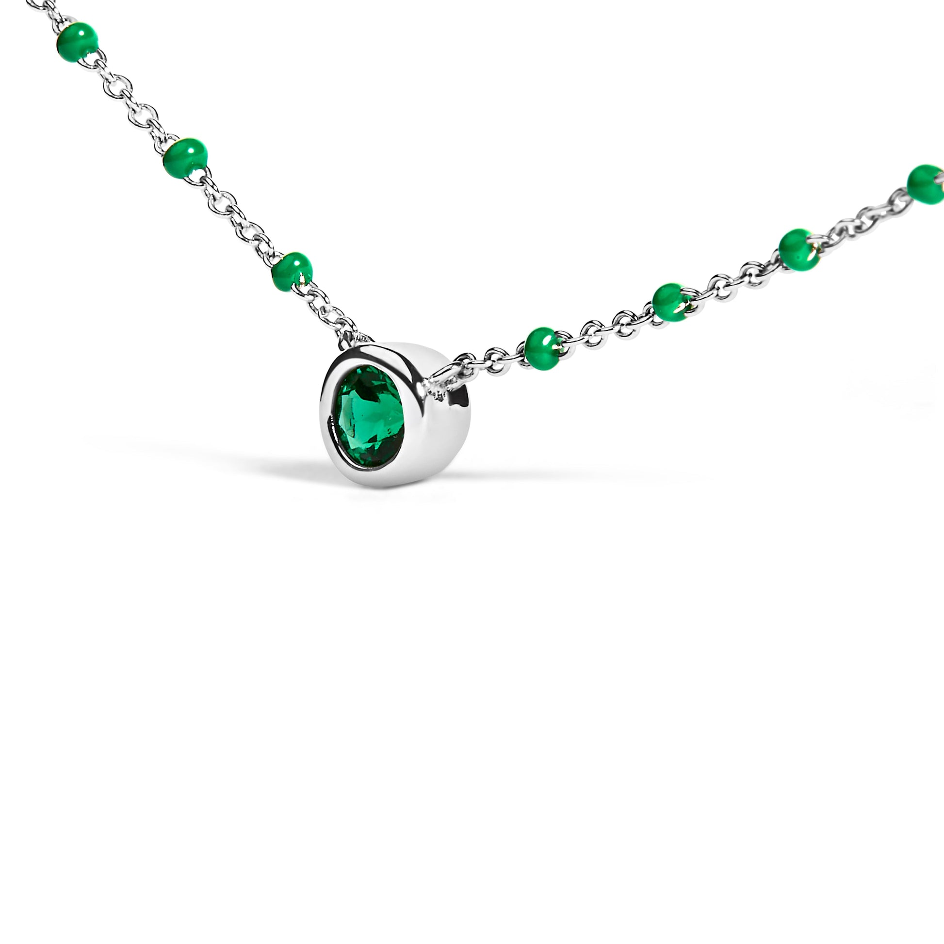Sterling Silver Lab Created Emerald Bead Chain Necklace Bids.com