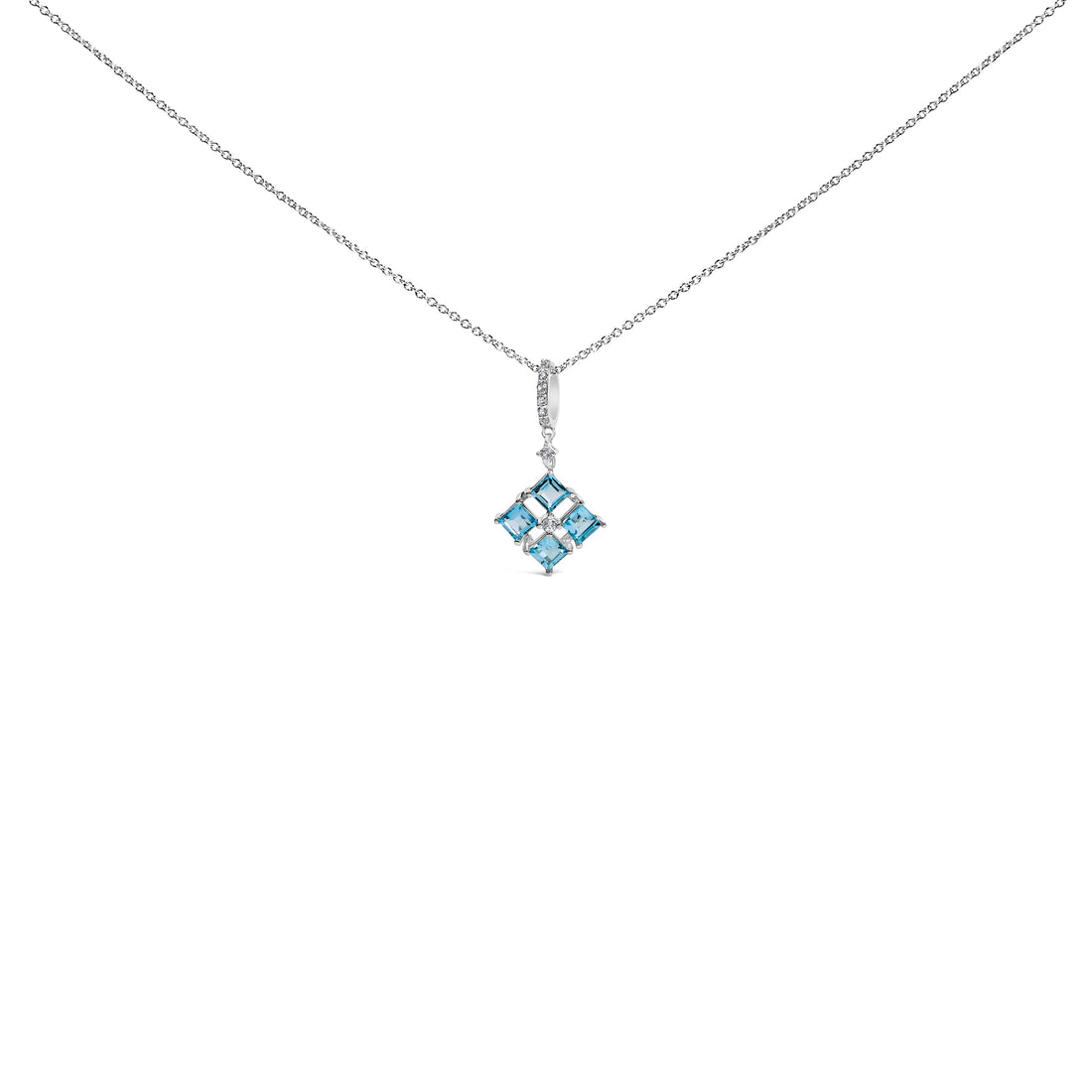 Sterling Silver Blue Topaz and White Sapphire Square Motif Pendant Necklace 18 Inch Bids.com