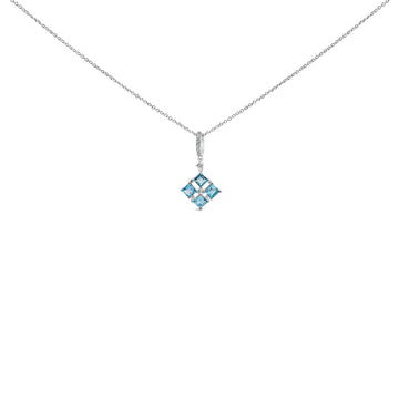 Sterling Silver Blue Topaz and White Sapphire Square Motif Pendant Necklace 18 Inch Bids.com