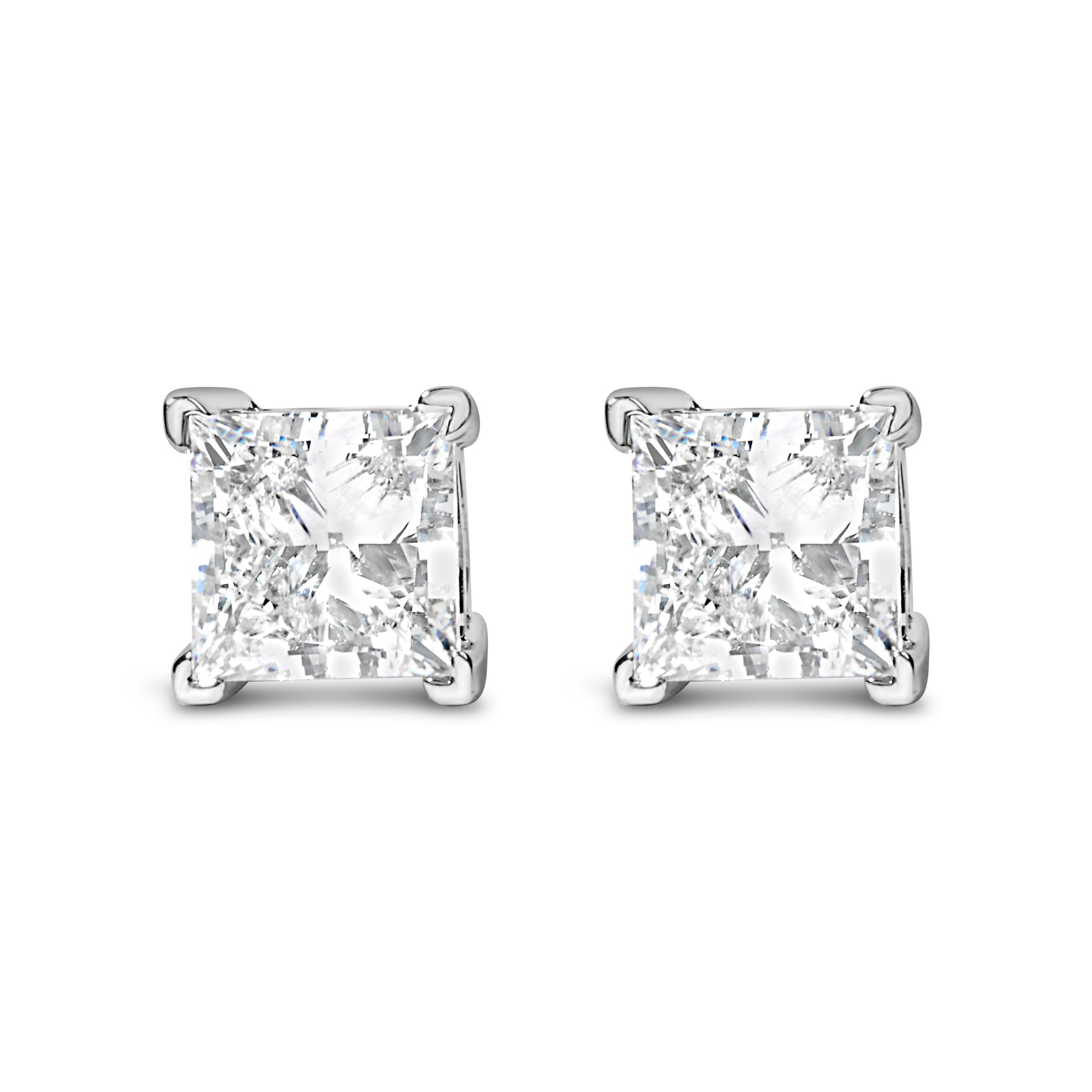 14K White Gold 1.0 Cttw Princess Cut Lab Grown Diamond Solitaire Stud Earrings (F-G Color, VS2-SI1 Clarity) Bids.com