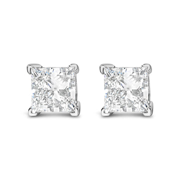 14K White Gold 1.0 Cttw Princess Cut Lab Grown Diamond Solitaire Stud Earrings (F-G Color, VS2-SI1 Clarity) Bids.com
