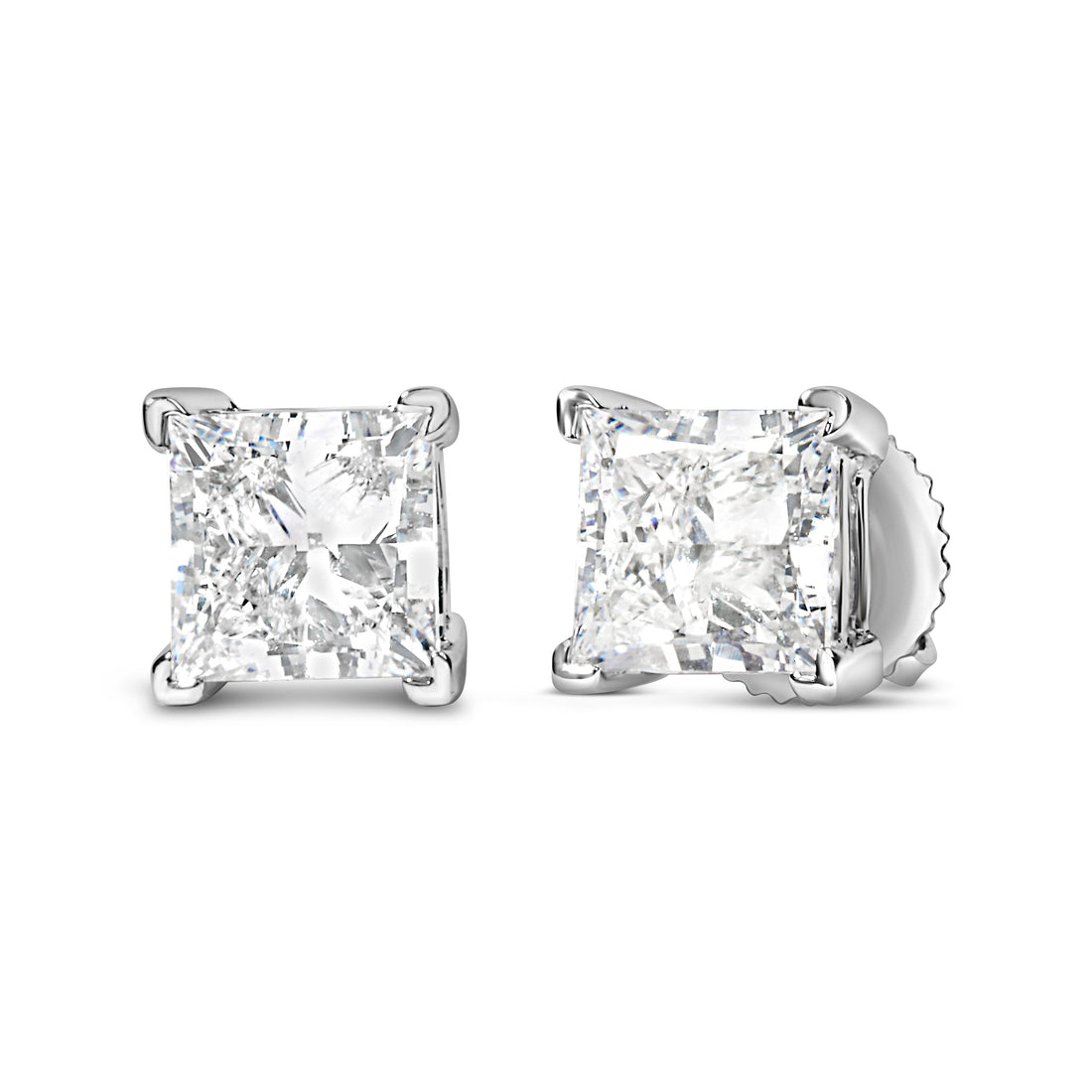 14K White Gold 1.0 Cttw Princess Cut Lab Grown Diamond Solitaire Stud Earrings (F-G Color, VS2-SI1 Clarity) Bids.com