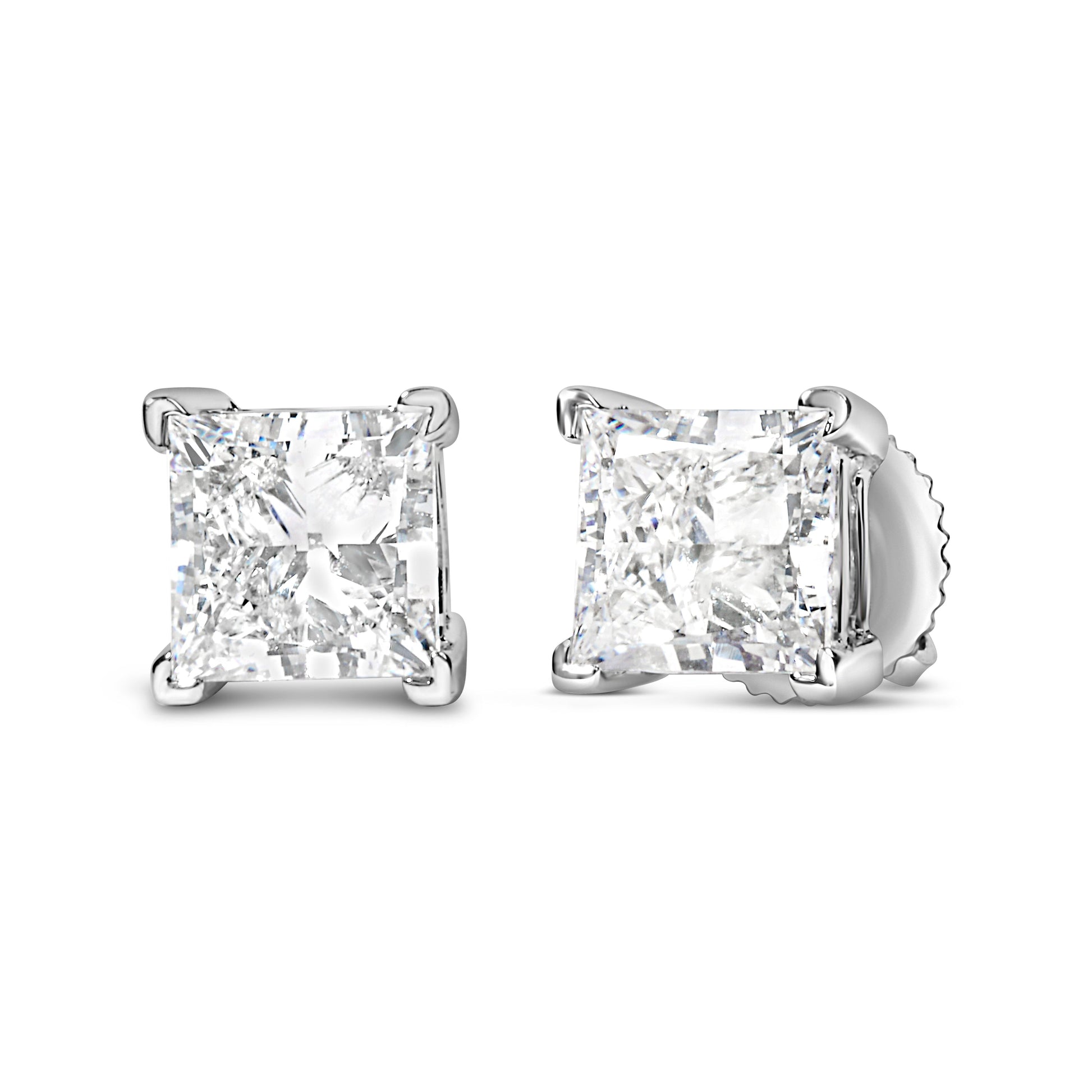 14K White Gold 1.0 Cttw Princess Cut Lab Grown Diamond Solitaire Stud Earrings (F-G Color, VS2-SI1 Clarity) Bids.com