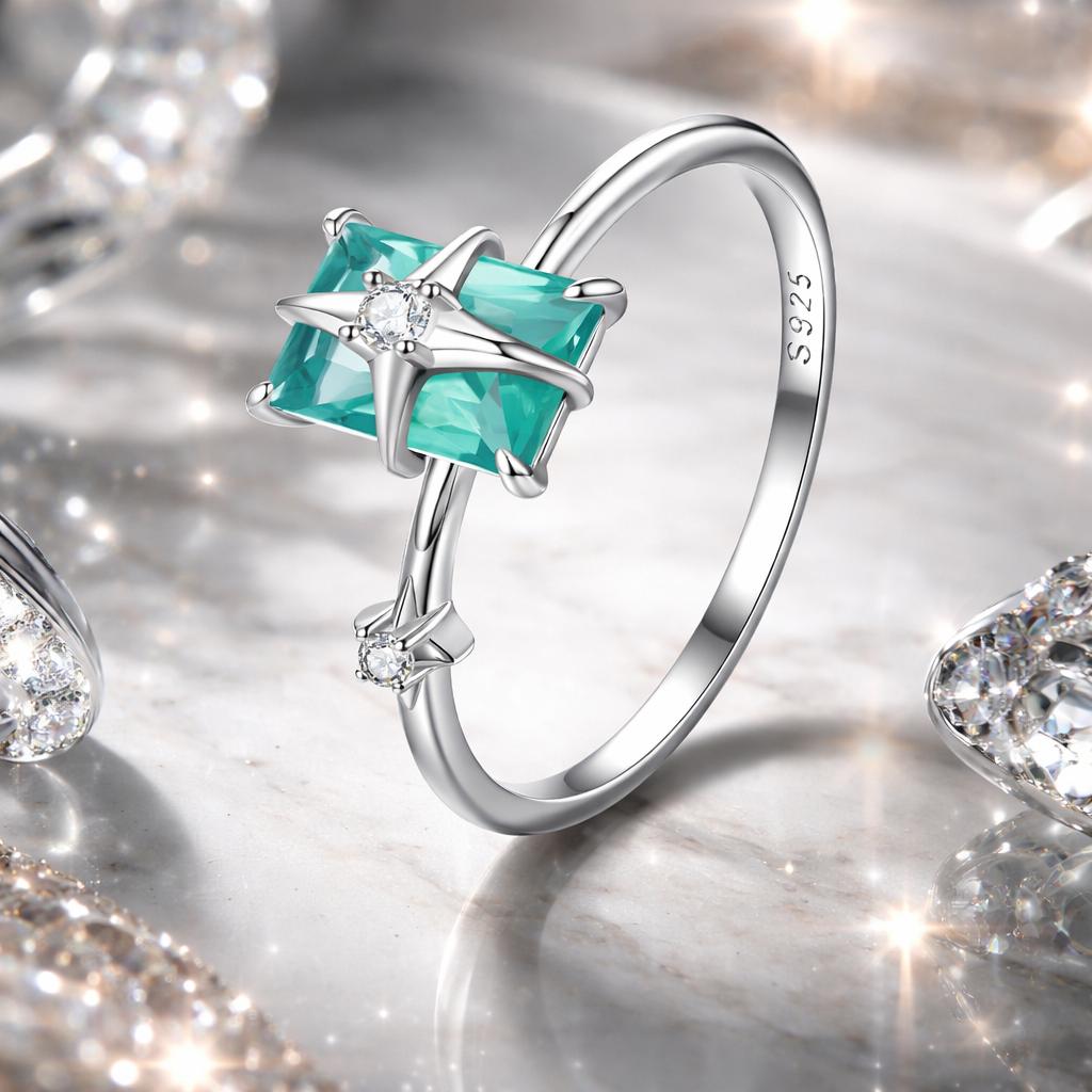 925 Sterling Silver 1.40mm Width CZ & Glass Ring Size 6 for Women Bids.com