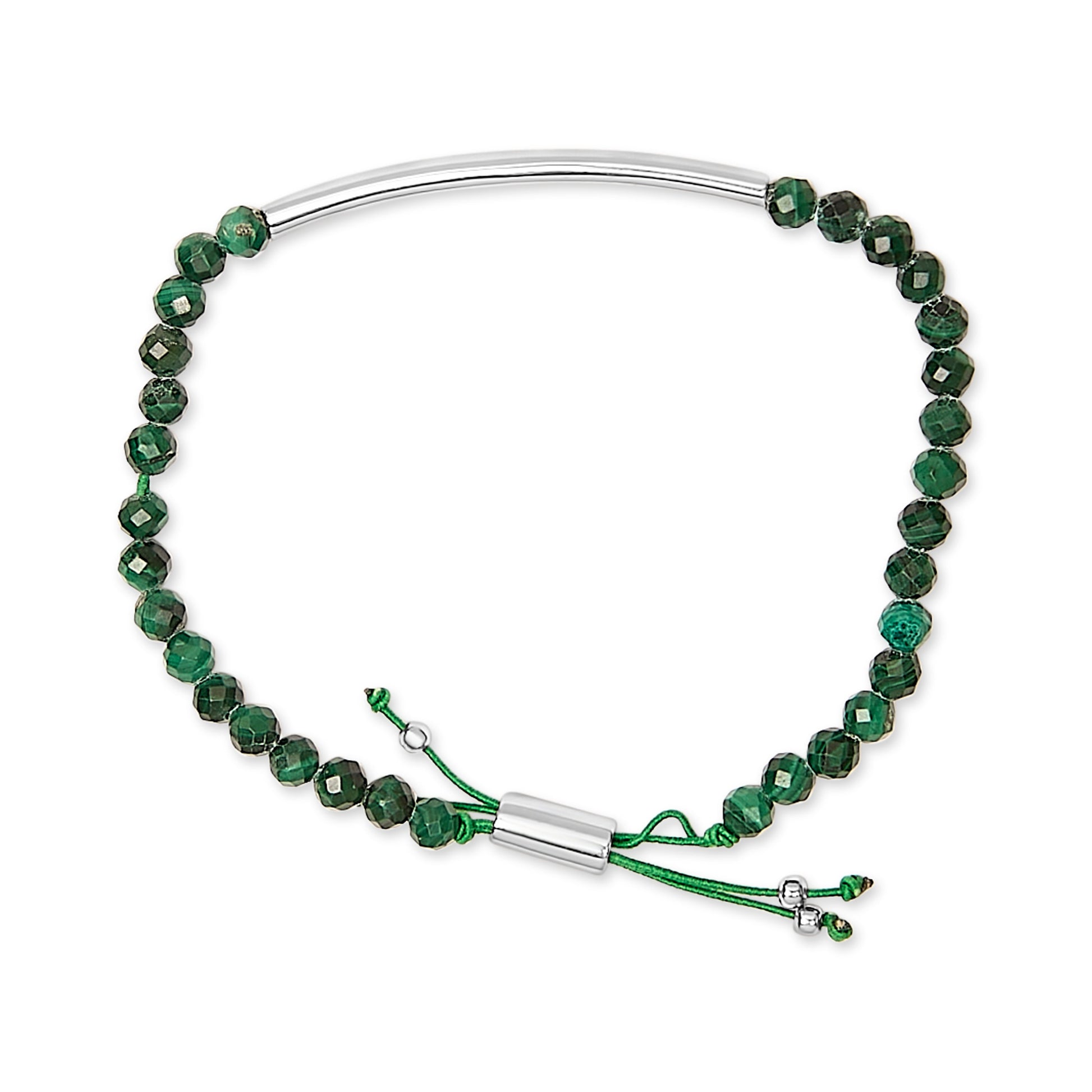 Sterling Silver Malachite Bead Station Bracelet with Bolo Clasp Bids.com