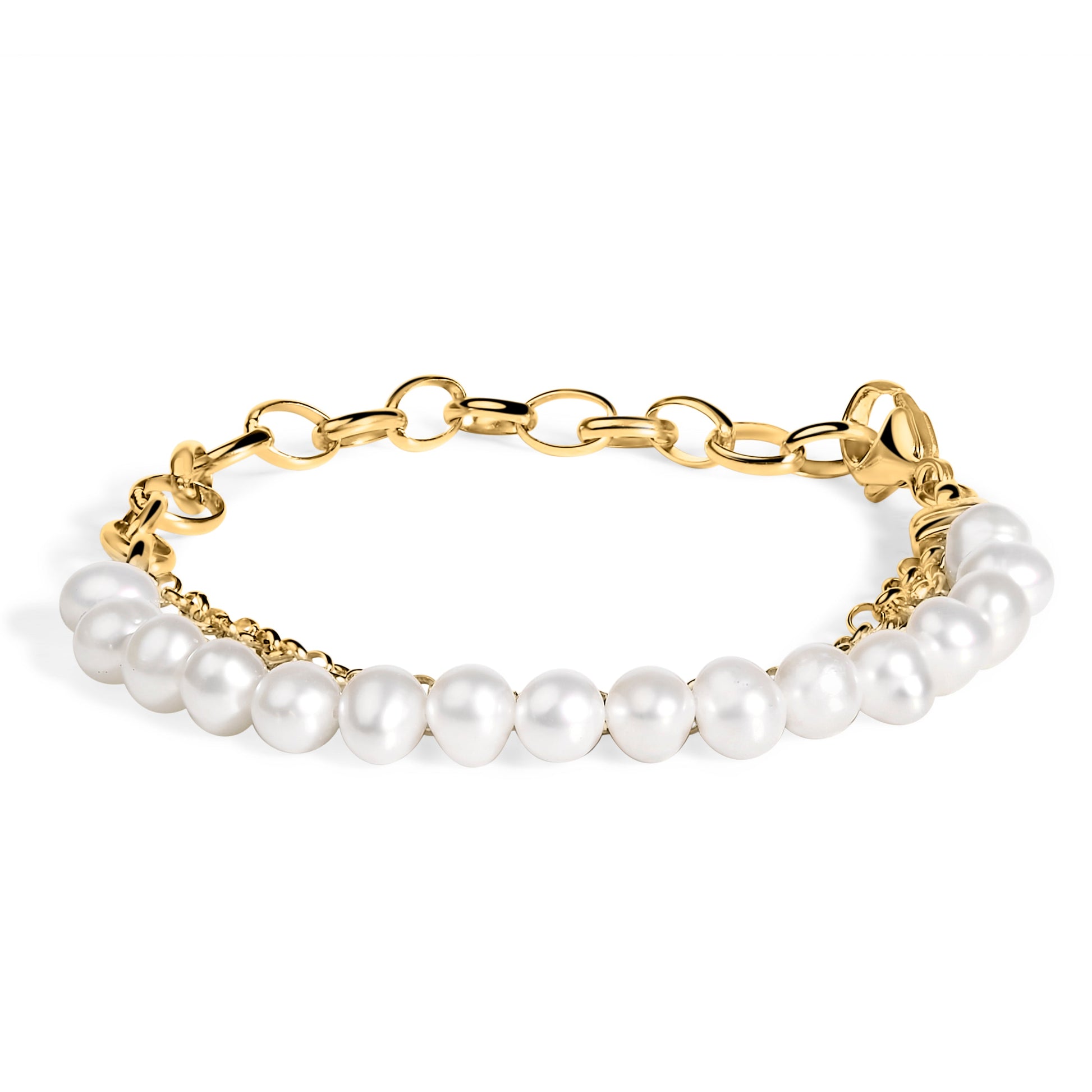 18K Yellow Gold Vermeil Cultured Pearl Station Link Bracelet Bids.com