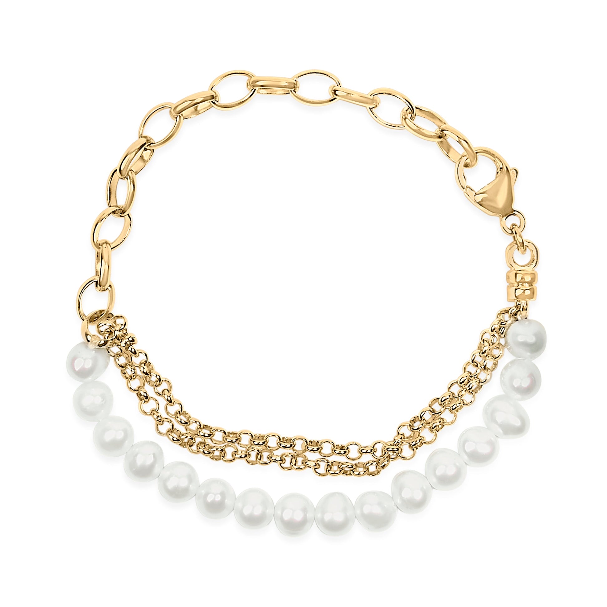 18K Yellow Gold Vermeil Cultured Pearl Station Link Bracelet Bids.com