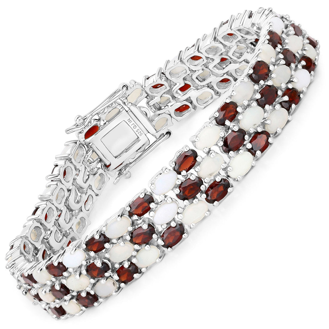 24.08 Carat Genuine Opal and Garnet .925 Sterling Silver Bracelet Bids.com