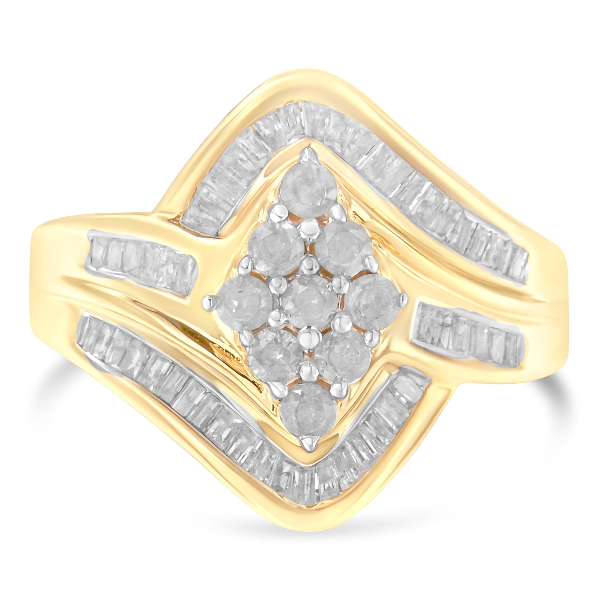 10K Yellow Gold Diamond Bypass Cluster Ring (1 Cttw, I-J Color, I2-I3 Clarity) - Size 7 Bids.com