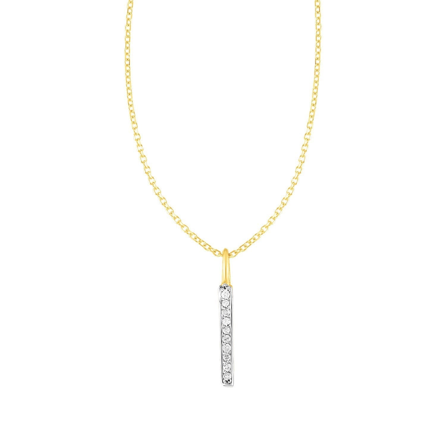 14k Yellow Gold Bar Pendant with Diamonds Bids.com