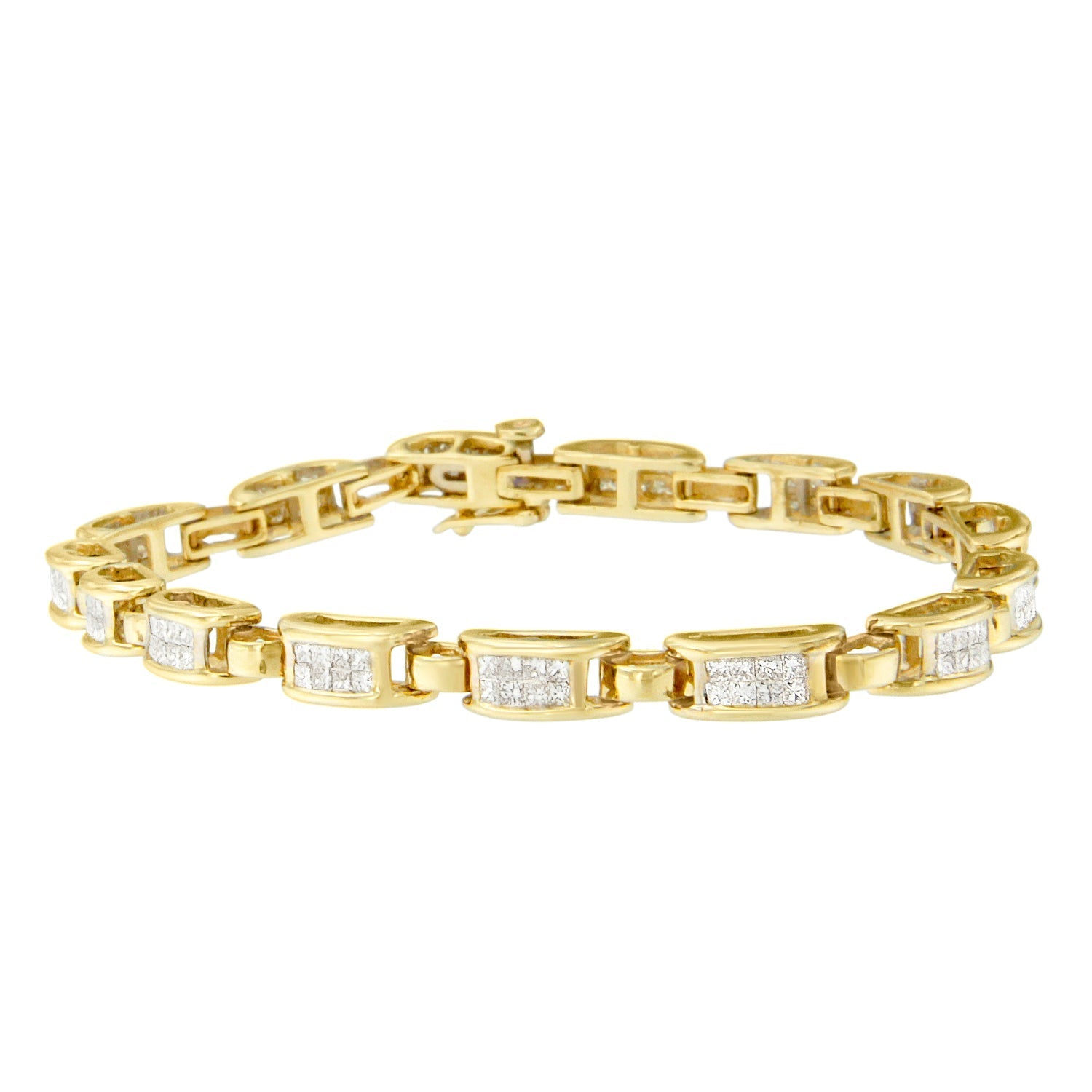 10K Yellow Gold 2.0 Cttw Invisible-Set Princess Cut Diamond Rectangular Link Bracelet (I-J Color, SI2-I1 Clarity) - 7" Bids.com