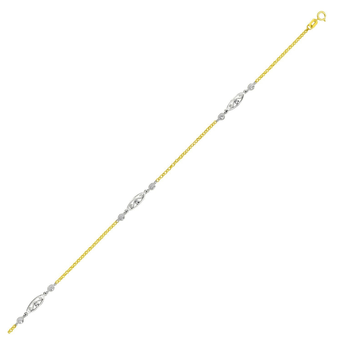 14k Two-Tone Gold Chain Anklet with Rope Design Oval Stations Bids.com