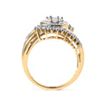 10K Yellow Gold 1 Cttw Round and Baguette cut Diamond Cluster Swirl Band Ring (H-I Color, I1-I2 Clarity) - Ring Size 7 Bids.com