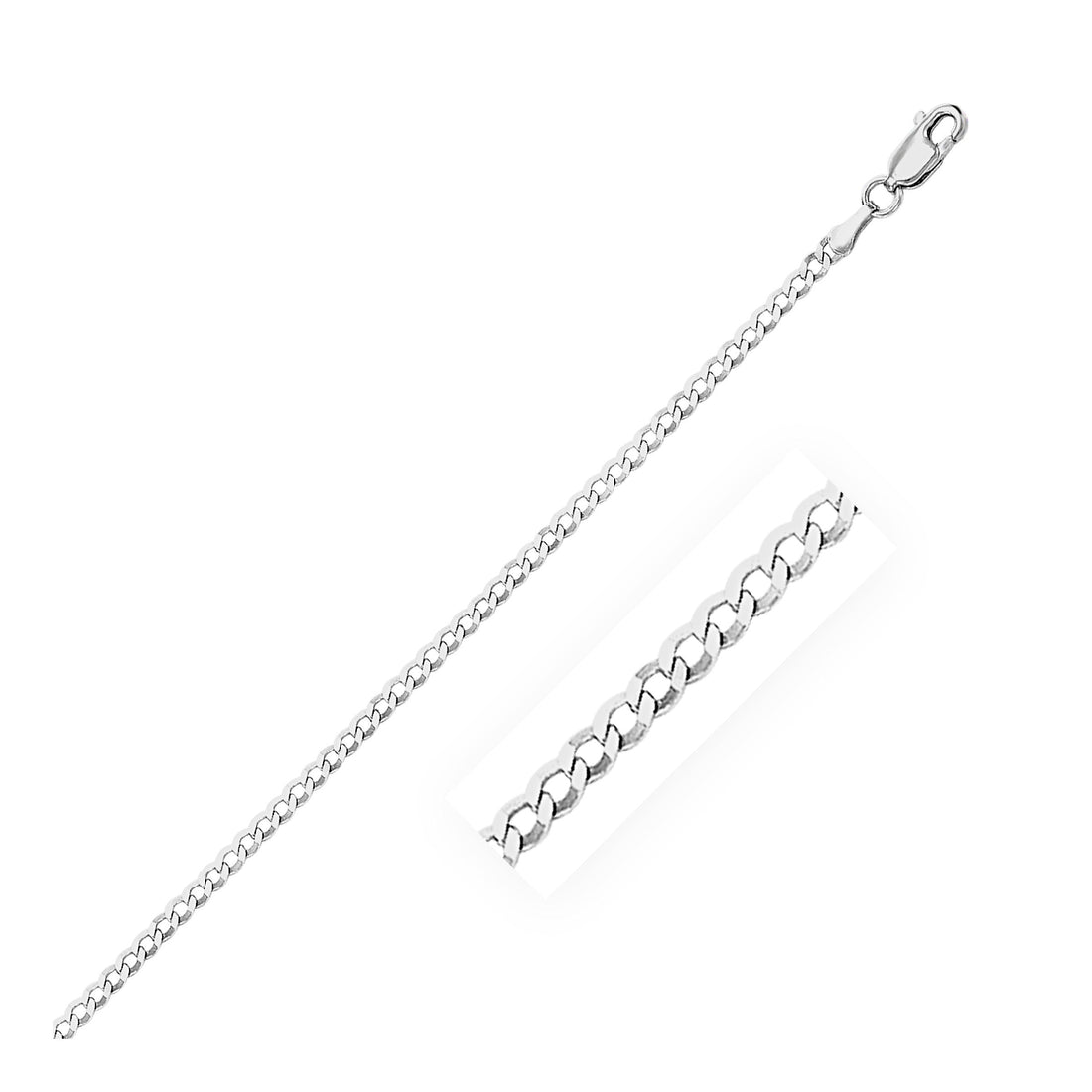 2.6mm 14k White Gold Solid Curb Chain Bids.com