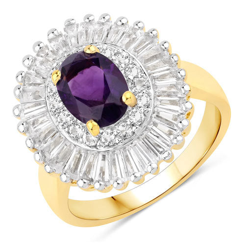 3.20 Carat Genuine Amethyst and White Topaz .925 Sterling Silver Ring Bids.com