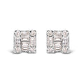 10K White Gold 1/7 Cttw Round and Baguette Diamond Mosaic Square Stud Earrings (H-I Color, I1-I2 Clarity) Bids.com