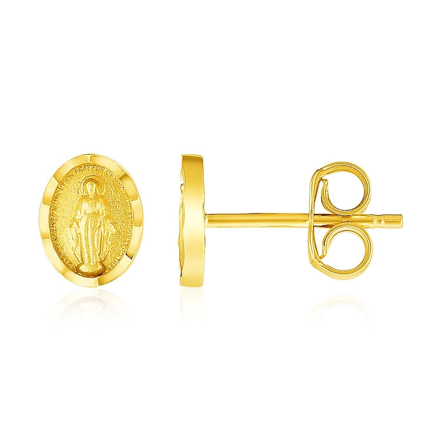 14k Yellow Gold Oval Religious Medallion Post Earrings Bids.com