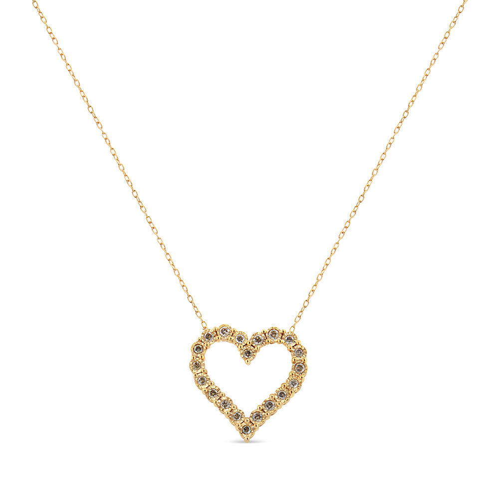 10K Yellow Gold Flashed .925 Sterling Silver 1/2 Cttw Champagne Diamond Miracle Plate Heart Pendant Necklace (K-L Color, I1-I2 Clarity) - 18" Bids.com