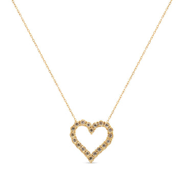 10K Yellow Gold Flashed .925 Sterling Silver 1/2 Cttw Champagne Diamond Miracle Plate Heart Pendant Necklace (K-L Color, I1-I2 Clarity) - 18" Bids.com