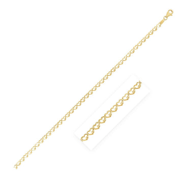 14k Yellow Gold High Polish Heart Link Bracelet (3.2mm) Bids.com