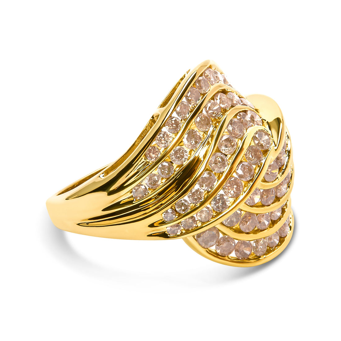 10K Yellow Gold 2.0 Cttw Channel Set Diamond Cocktail Swirl Band Ring (K-L Color, I1-I2 Clarity) - Ring Size 7 Bids.com