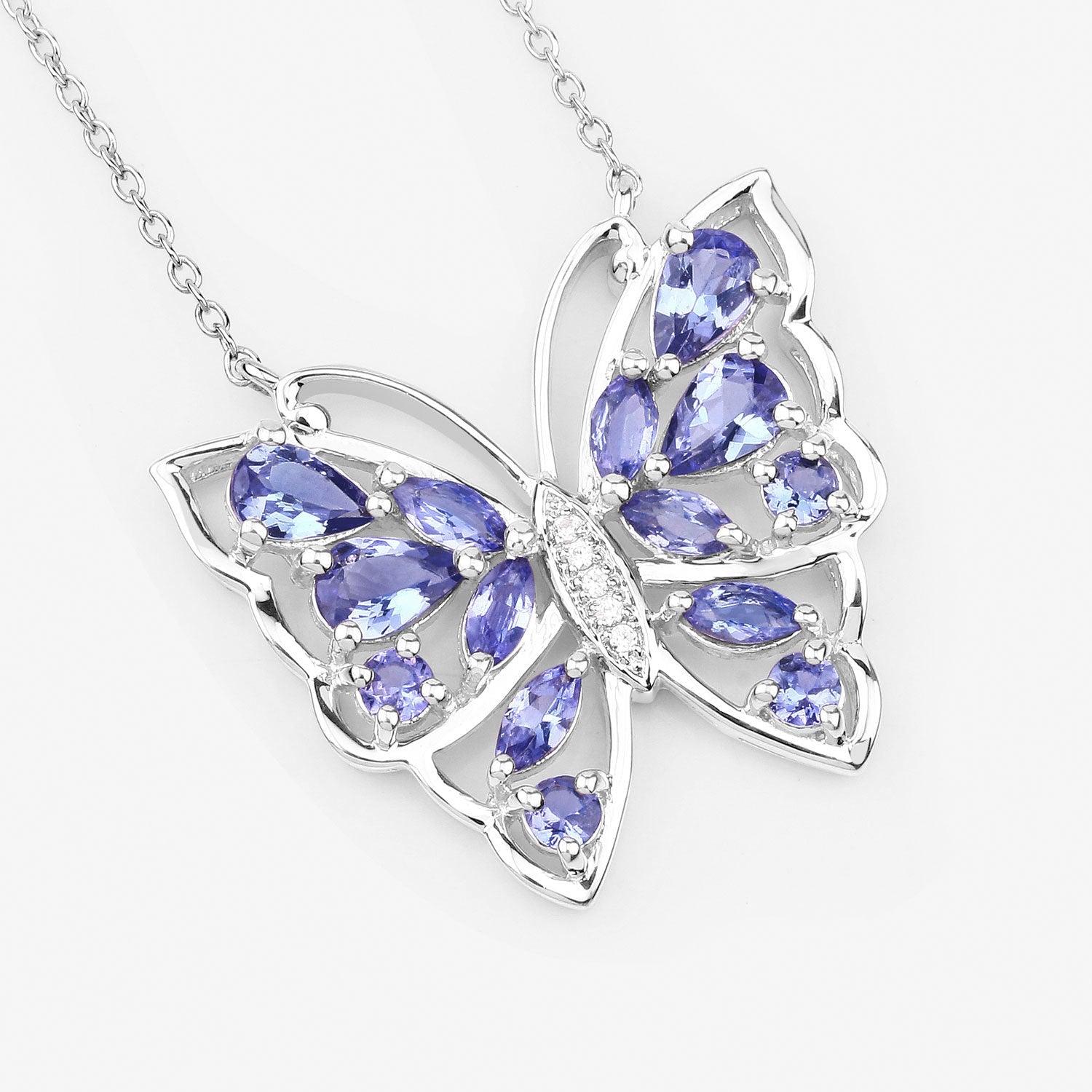 2.76 Carat Genuine Tanzanite and White Zircon .925 Sterling Silver Necklace Bids.com
