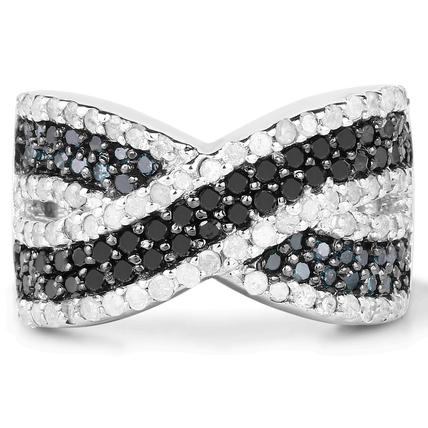 1.57 Carat Genuine Blue Diamond, White Diamond & Black Diamond .925 Sterling Silver Ring Bids.com