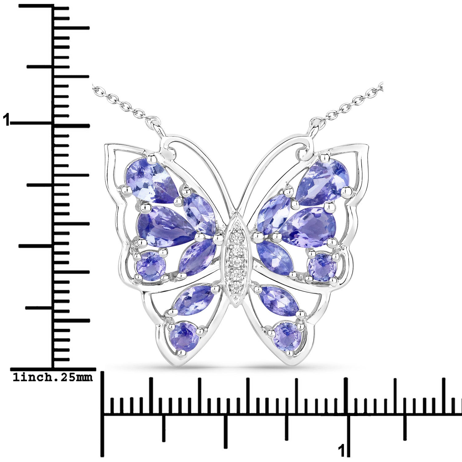 2.76 Carat Genuine Tanzanite and White Zircon .925 Sterling Silver Necklace Bids.com
