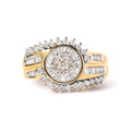 10K Yellow Gold 1 Cttw Round and Baguette cut Diamond Cluster Swirl Band Ring (H-I Color, I1-I2 Clarity) - Ring Size 7 Bids.com