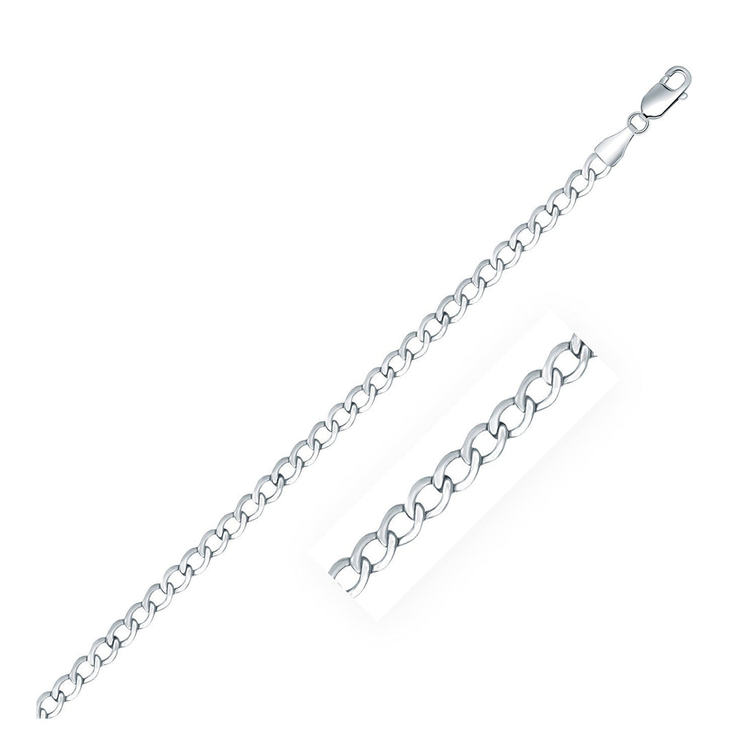 Rhodium Plated 3.7mm Sterling Silver Curb Style Chain Bids.com