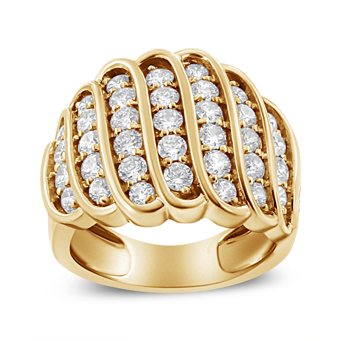 14K Yellow Gold Plated .925 Sterling Silver 2.00 Cttw Diamond Multi Row Band Ring (J-K Color, I1-I2 Clarity) - Ring Size 7 Bids.com