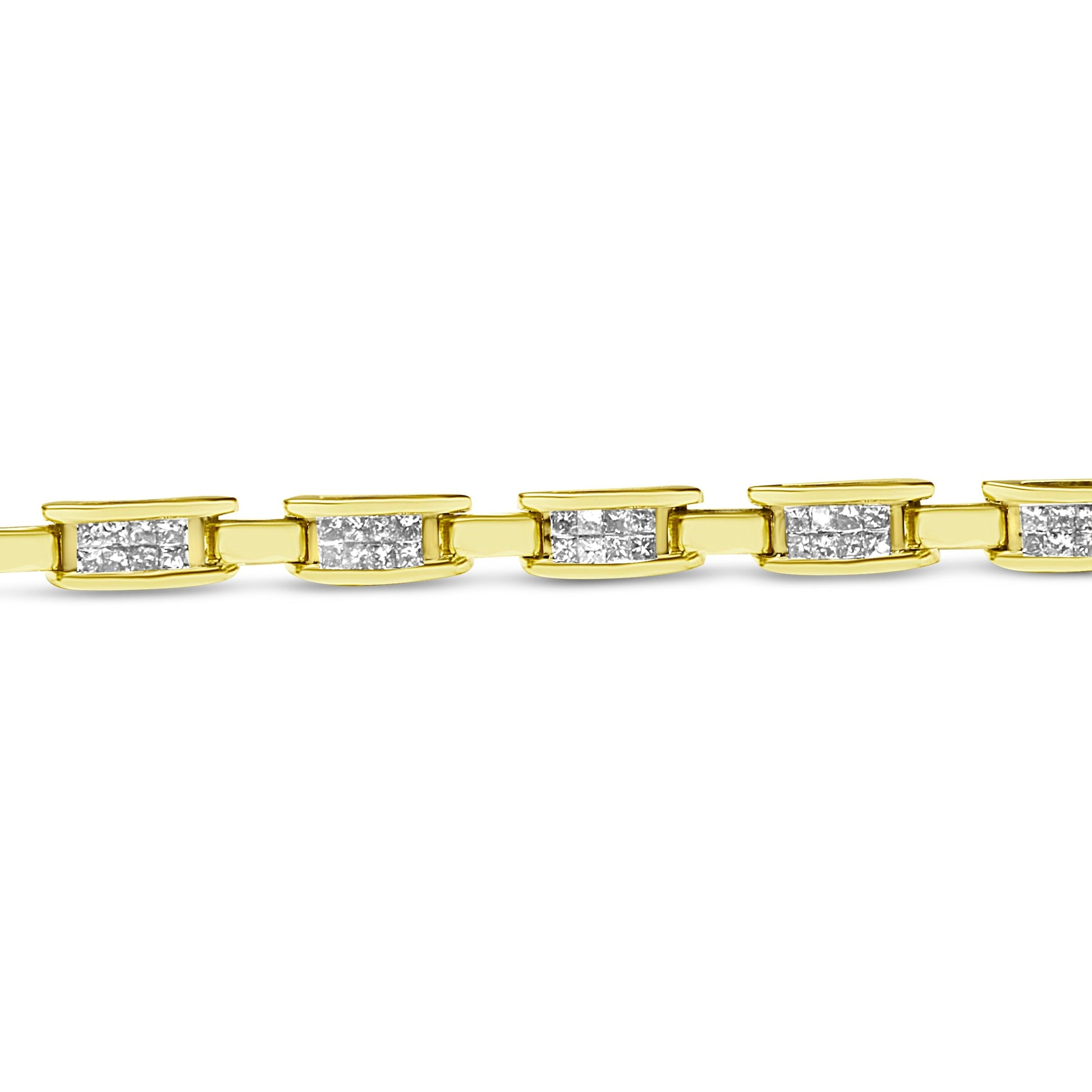 10K Yellow Gold 2.0 Cttw Invisible-Set Princess Cut Diamond Rectangular Link Bracelet (I-J Color, SI2-I1 Clarity) - 7" Bids.com