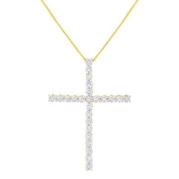 .925 Sterling Silver 3.0 Cttw Round Shape Diamond 1-1/2" Cross Pendant with Box Chain Necklace (I-J Color, I2-I3 Clarity) - 18" Bids.com